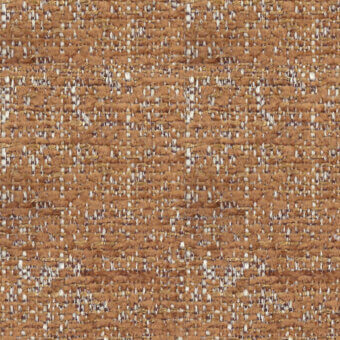 Brown tweed fabric sample with gold and off-white threads, displaying a dense woven texture and horizontal banded construction.